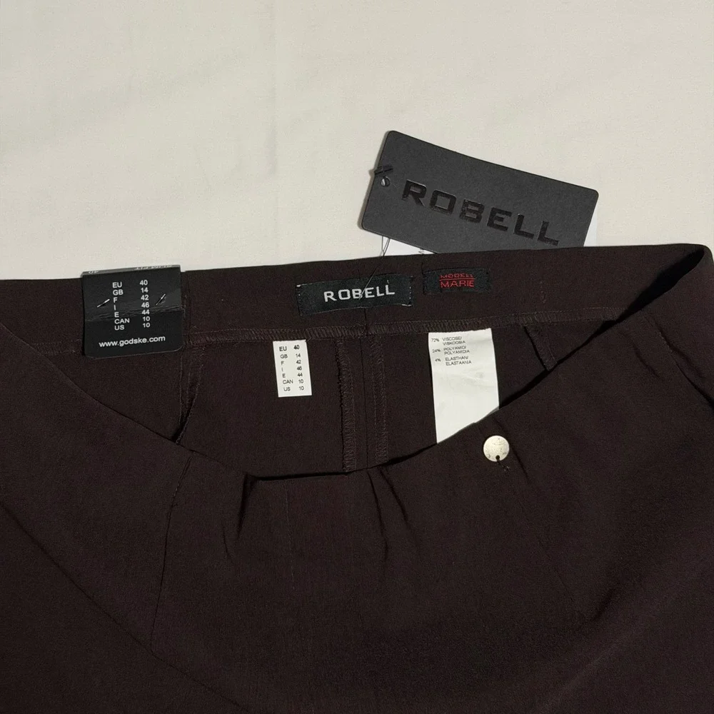 Robell Marie Slim Fit Trousers Brown Pull On Stretch Pants Womens Size US 10 NEW